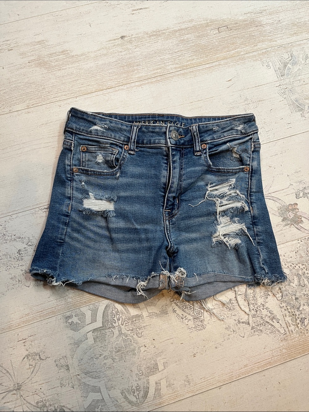 American Eagle Outfitters Distressed Hi Rise Shortie Jean Shorts Size 6
